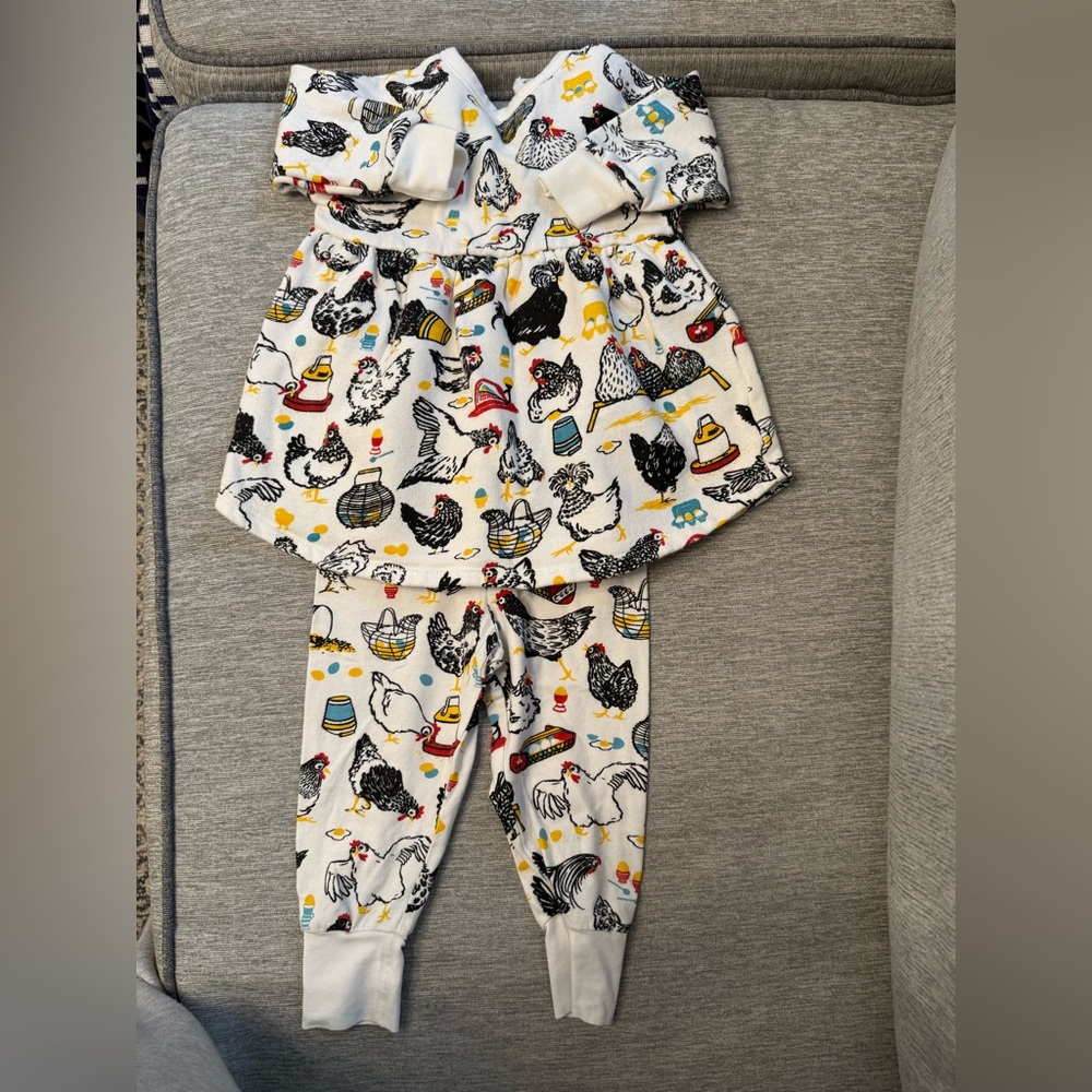 Chicken Print Baby Winter Dress with matching leggings